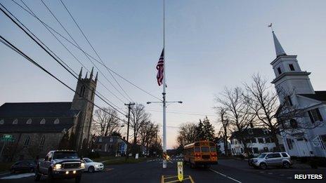 Flag flies at half mast in Newtown, Connecticut