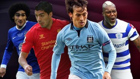 Left to right: Marouane Fellaini, Luis Suarez, David Silva, Djibril Cisse