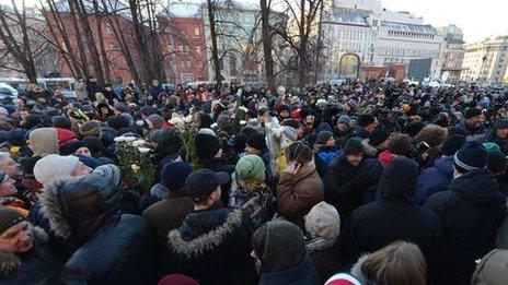 Protesters at the anti-Putin rally gather in Moscow.