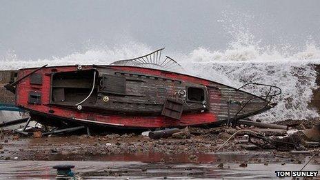 Boat washed over