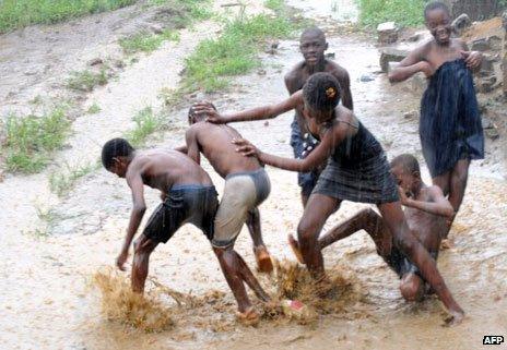 Children in mud