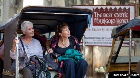 Judi Dench, left, and Celia Imrie in a scene from The Best Exotic Marigold Hotel.