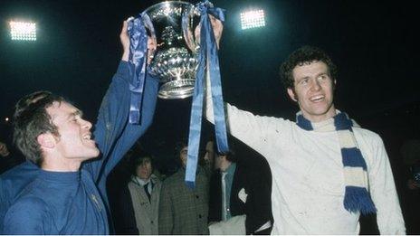 Ron Harris and Peter Osgood celebrate Chelsea's FA Cup triumph in 1970