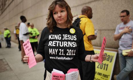 Followers of Harold Camping hand out "end of the world" leaflets