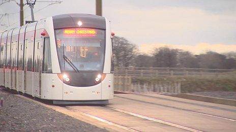 Tram on the test track at Gogar depot