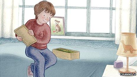 The boy in his bedroom with the 'secret' box