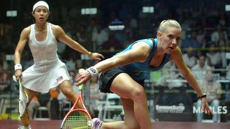 Laura Massaro in action against Nicol David in the World Open final