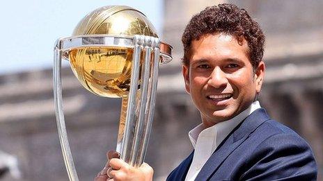 Sachin Tendulkar with the 2011 World Cup