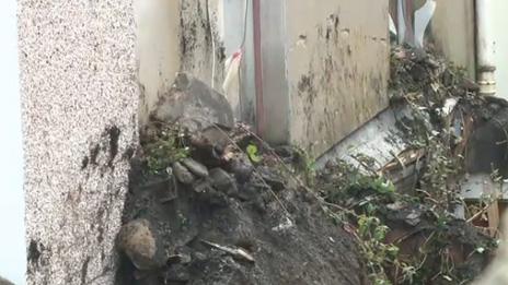 Part of the collapsed wall in Pontypridd