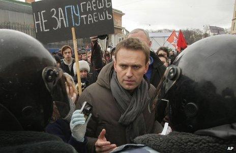 Alexei Navalny at a rally in St Petersburg, 25 February