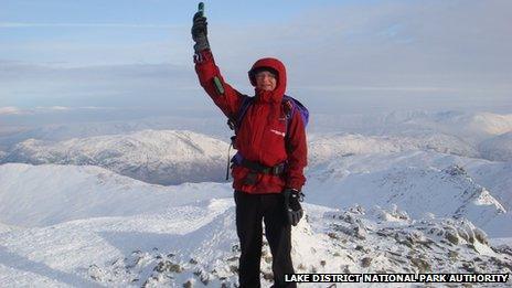 Jon Bennett doing a weather check on Helvellyn