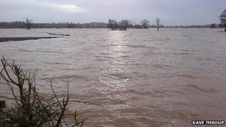 Flood water at Severn Stoke in Worcestershire