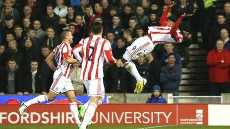 Kenwyne Jones scores for Stoke against Liverpool