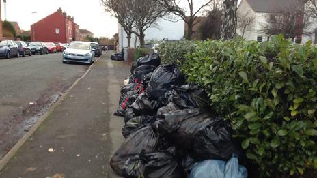 Rubbish bags on Brookfield Road, Hockley