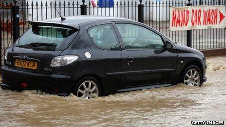 Flood water in St Asaph, Denbighshire in November