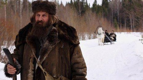 Film still of Gerard Depardieu as Grigory Rasputin