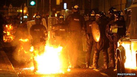 Police under petrol bomb attack at Castlereagh Street in East Belfast