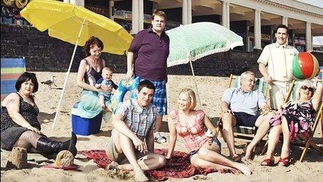 Gavin and Stacey cast on Barry beach