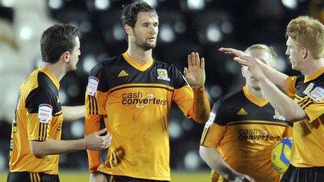 Hull City celebrate Nick Proschwitz's equaliser