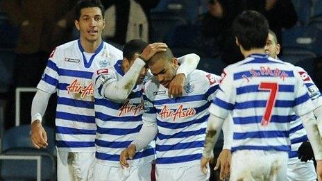 Kieron Dyer (centre) is congratulated by his QPR team-mates after scoring the equaliser against West Brom