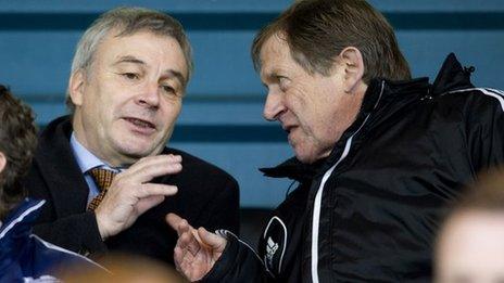 Uefa general secretary David Taylor (left) chats with Livingston chairman Gordon McDougall