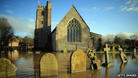 St Denys church after flooding in Severn Stoke