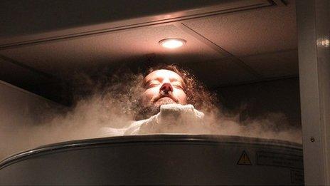 Wales prop Adam Jones 'enjoys' a cryotherapy session at a training camp