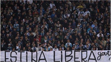 Lazio fans during the game against Spurs