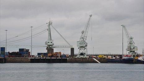 Cranes at St Peter Port Harbour in Guernsey