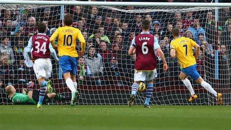 Rickie Lambert after scoring the controversial penalty for Southampton against Aston Villa