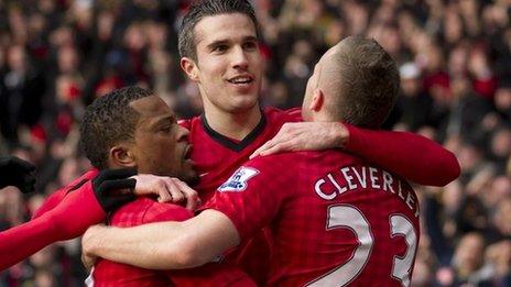 Manchester United striker Robin van Persie (centre) scored the opener against Liverpool