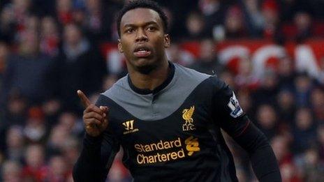 Daniel Sturridge celebrates after scoring at Old Trafford