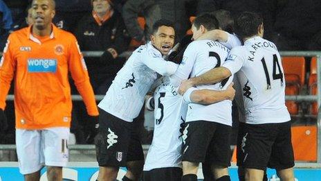 Fulham celebrate Brede Hangeland's winner