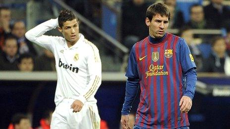 Cristiano Ronaldo (left) and Lionel Messi form a dream frontline in the Uefa Team of the Year vote