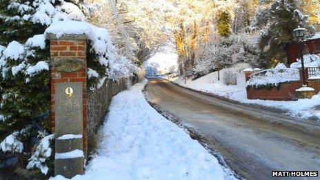 Ringland Road, Taverham, Norfolk, in the snow