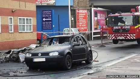 Burnt out car in Vauxhall