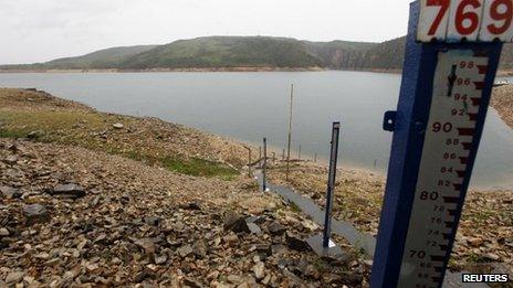 Water markers at the Furnas lake at the Furnas hydroelectric dam,