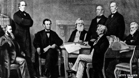 Abraham Lincoln at the signing of the Emancipation Proclamation