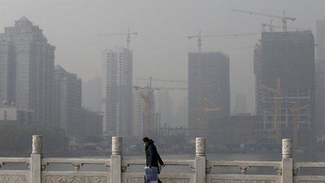 The industrial city of Wuhan, in smog, on 14 January 2013