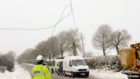 Power lines in snow