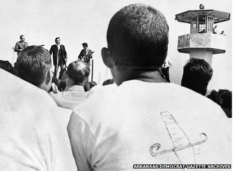 Prisoners' view of Johnny Cash concert at Cummins prison, 10 April 1969. Photo: Arkansas Democrat-Gazette Archives