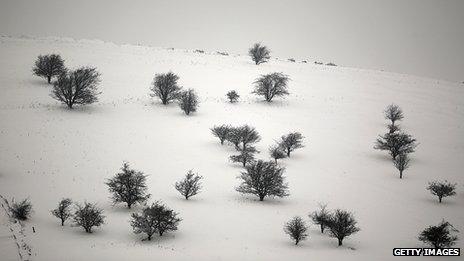 Snow covered hills in Buxton in the Peak District