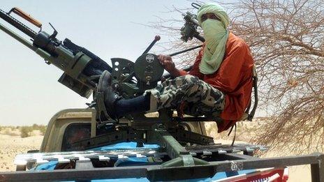 An Islamist rebel is pictured on April 24, 2012 near Timbuktu in northern Mali