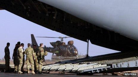 British C17 cargo aircraft at Mali air force base near Bamako