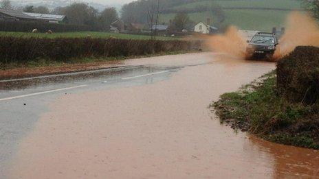 Flooding on the A396 between Bickleigh and Rewe, 22 January 2013