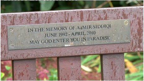 Bench with inscription