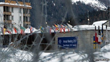 Barbed wire in front of the Davos conference centre