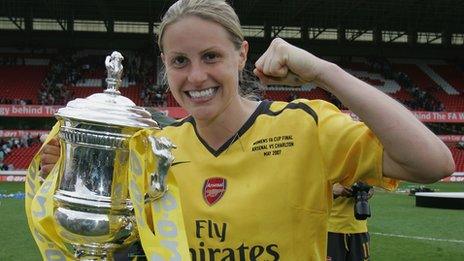 Kelly Smith celebrates after winning the 2007 FA Women's Cup final with Arsenal Ladies against Charlton