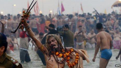 Bathing at Sangam on 14 January 2013