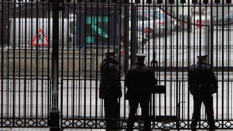 Police at the gates of Downing Street